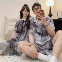 ペア パジャマ 合成シルク 半袖 男女2着 セット 夏 レディース ワンピース 高級 サテン メンズ パジャマ 結婚祝い プレゼント ペアパジャマ 春夏 シルク...
