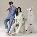 ペア パジャマ 半袖 夏 男女2着 セット 春 シンプル 犬 ポケット セットアップ カップル 綿100% 薄手 ルームウェア 半袖トップス ロングパンツ 高級...