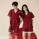 ペア パジャマ 半袖 夏 綿100% 男女2着 セット 無地 フレア 柔らかい 大きいサイズ ゆったり カップル シンプル 薄手 ワッフル生地 ルームウェア 高...