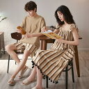 ペア パジャマ 半袖 夏 綿100% 男女2着 セット ストライプ ポケット ゆったり キャミワンピ セットアップ セクシー カップル ネグリジェ ルームウェア...