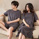ペア パジャマ 半袖 夏 綿100% 男女2着 セット 無地 シンプル ゆったり セットアップ カップル ネグリジェ 薄手 ルームウェア 高級 春夏 ペアパジャ...