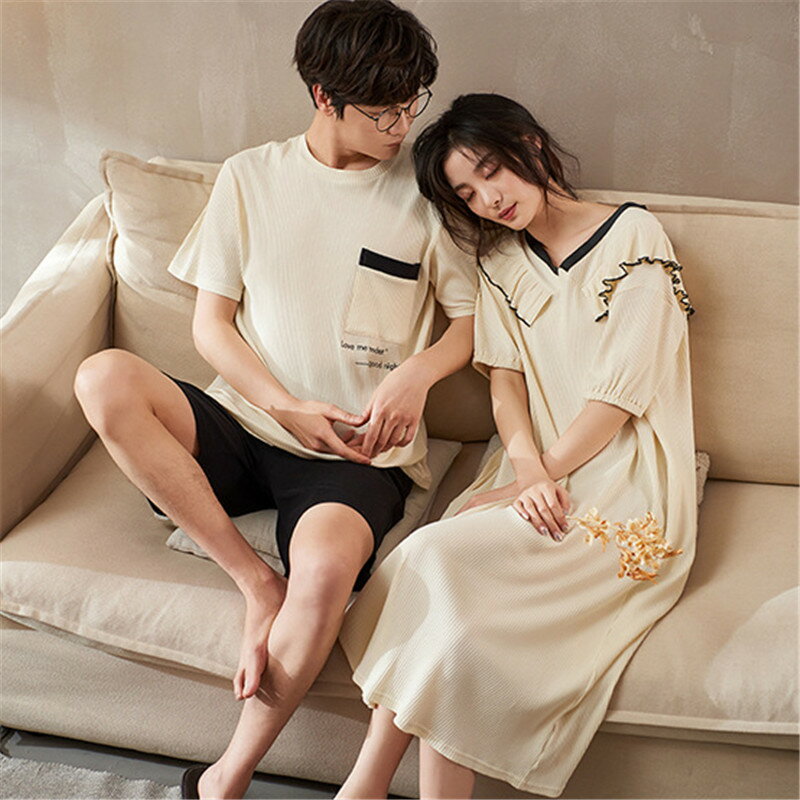 ペア パジャマ 半袖 夏 綿100% 男女2着 セット フレア シンプル ゆったり セットアップ カップル ネグリジェ 薄手 ルームウェア 高級 春夏 ペアパジャマ 結婚祝い プレゼント お祝い おもしろ 夫婦 ギフト 上下セット レディース 部屋着 メンズ