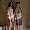 ペア パジャマ 半袖 夏 男女2着 セット 春 パッチワークスタイル シンプル ゆったり 爽やか カップル 柔らかい ルームウェア 半袖トップス ショートパンツ...