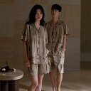 ペア パジャマ 半袖 夏 男女2着 セット 春 前開き シンプル ゆったり かこいい カップル ルームウェア 半袖トップス ショートパンツ 高級 春夏 ペアパジ...