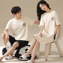 ペア パジャマ 半袖 夏 綿100% 男女2着 セット パンダ シンプル ゆったり セットアップ カップル ネグリジェ ルームウェア 高級 春夏 ペアパジャマ ...