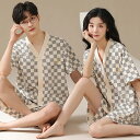 ペア パジャマ 半袖 夏 綿100% 男女2着 セット チェック ゆったり 前開き カジュアル カップル おしゃれ ギンガムチェック ルームウェア 高級 春夏 ...