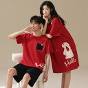 ペア パジャマ 半袖 夏 綿100% 男女2着 セット うさぎ 可愛い ゆったり セットアップ カップル ネグリジェ 赤 ルームウェア 高級 春夏 ペアパジャマ...