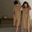 ペア パジャマ 半袖 夏 綿100% 男女2着 セット シンプル ゆったり 前開き カジュアル セットアップ カップル 薄手 ワンピース ルームウェア 高級 春...