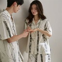ペア パジャマ 半袖 夏 男女2着 セット 春 シンプル ゆったり 前開き 涼しい 綿 セットアップ カップル おしゃれ 柔らかい ジャンスカ ルームウェア 高...