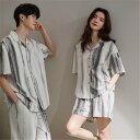 ペア パジャマ 半袖 夏 男女2着 セット 春 シンプル ゆったり 前開き 涼しい 綿 セットアップ カップル 柔らかい ジャンスカ ルームウェア 高級 春夏 ...