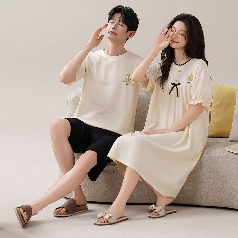 Rakuten - ペア パジャマ 半袖 夏 男女2着 セット 春 星 月 リボン 高級 カップル ルームウェア 春夏 ペアパジャマ 結婚祝い プレゼント お祝い おもしろ 夫婦 ギフト 上下セット レディース 部屋着 メンズ