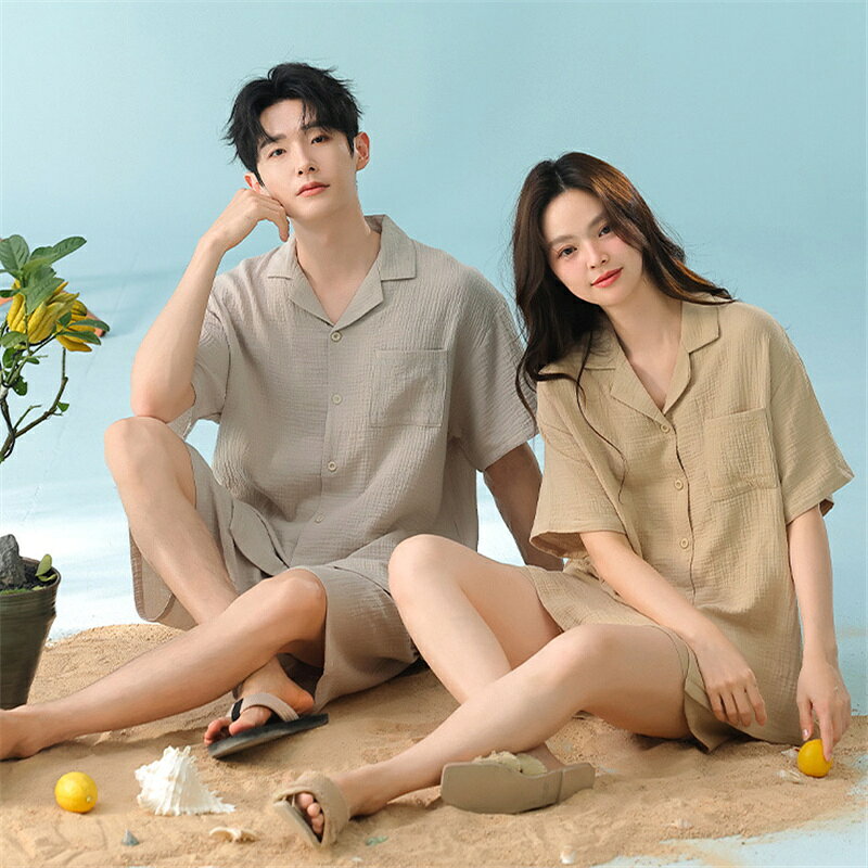 Rakuten - ペア パジャマ 半袖 夏 男女2着 セット 春 無地 ガーゼ(お肌に優しい) 通気 高級 カップル ルームウェア 春夏 ペアパジャマ 結婚祝い プレゼント お祝い おもしろ 夫婦 ギフト 上下セット レディース 部屋着 メンズ