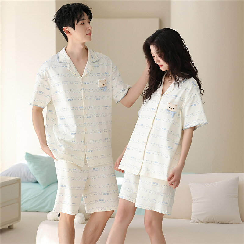 Rakuten - ペア パジャマ 半袖 夏 男女2着 セット 春 クマ 可愛い シンプル 高級 カップル ルームウェア 春夏 ペアパジャマ 結婚祝い プレゼント お祝い おもしろ 夫婦 ギフト 上下セット レディース 部屋着 メンズ