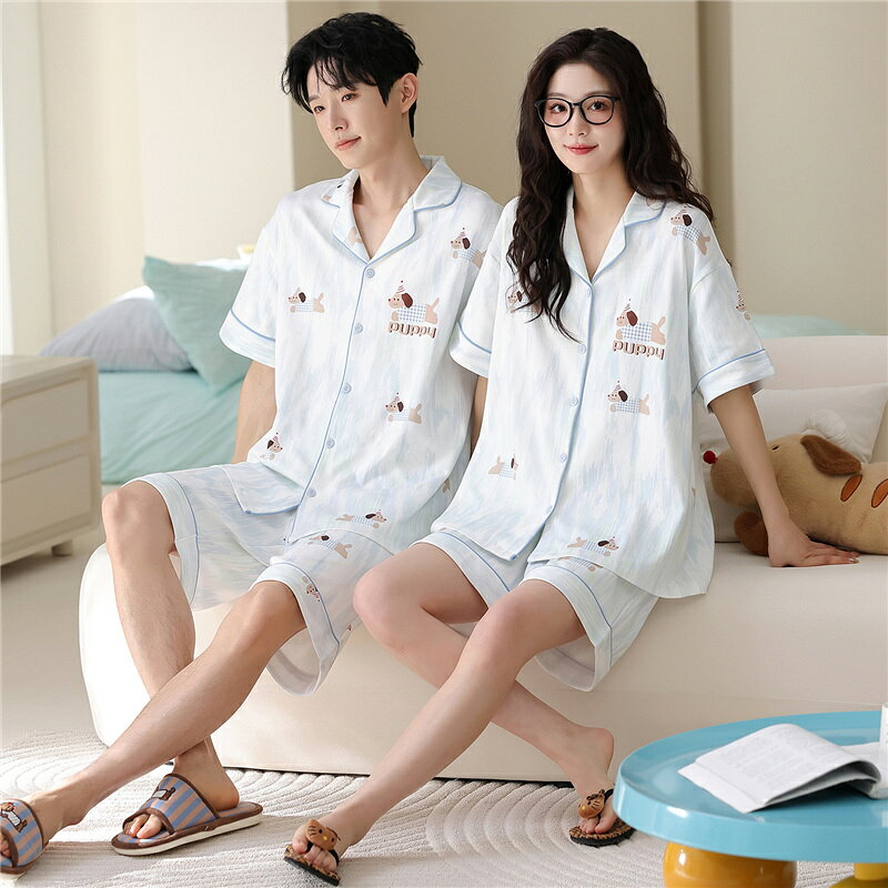 Rakuten - ペア パジャマ 半袖 夏 綿100% 男女2着 セット 犬 タイダイ 柔らかい 高級 カップル ルームウェア 春夏 ペアパジャマ 結婚祝い プレゼント お祝い おもしろ 夫婦 ギフト 上下セット レディース 部屋着 メンズ