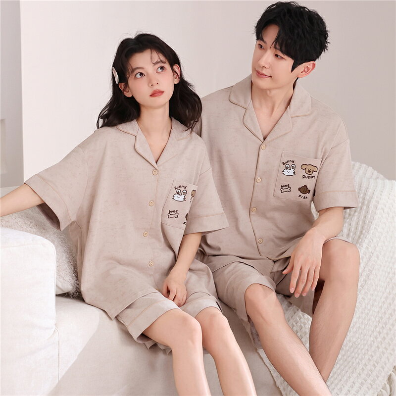 Rakuten - ペア パジャマ 半袖 夏 綿100% 男女2着 セット 可愛い シンプル おしゃれ 高級 カップル ルームウェア 春夏 ペアパジャマ 結婚祝い プレゼント お祝い おもしろ 夫婦 ギフト 上下セット レディース 部屋着 メンズ