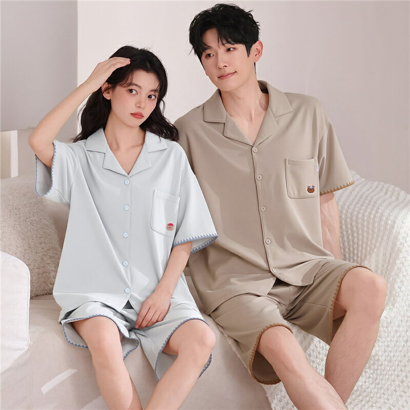 Rakuten - ペア パジャマ 半袖 夏 綿100% 男女2着 セット 無地 カジュアル 着心地良い 高級 カップル ルームウェア 春夏 ペアパジャマ 結婚祝い プレゼント お祝い おもしろ 夫婦 ギフト 上下セット レディース 部屋着 メンズ