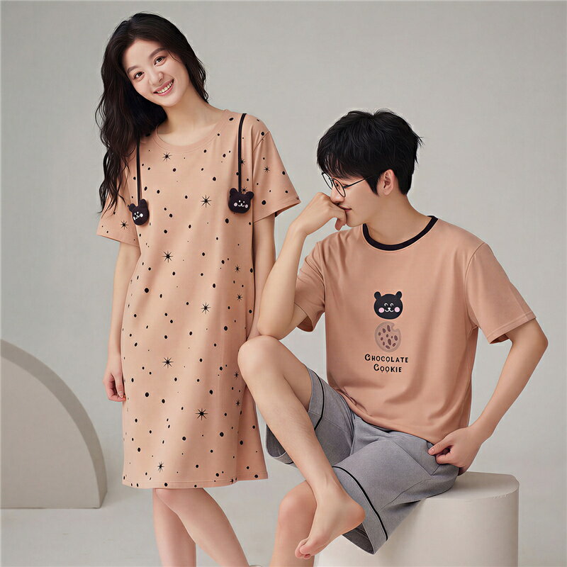 Rakuten - ペア パジャマ 半袖 夏 綿100% 男女2着 セット クマ 可愛い 柔らかい アニメ キャミワンピ カップル 男女 ネグリジェ 薄手 ルームウェア 高級 春夏 ペアパジャマ 結婚祝い プレゼント お祝い おもしろ 夫婦 ギフト 上下セット レディース 部屋着 メンズ
