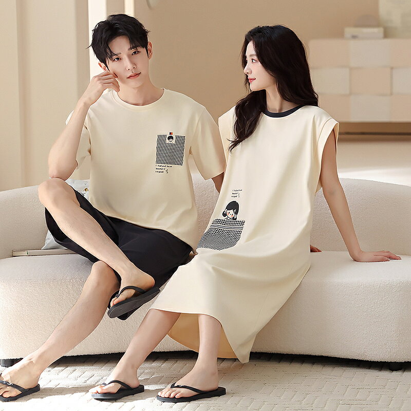 Rakuten - ペア パジャマ 半袖 夏 綿100% 男女2着 セット シンプル 韓国風 おしゃれ アニメ uネック カップル 男女 ネグリジェ ジャンスカ 通気性 ルームウェア 高級 春夏 ペアパジャマ 結婚祝い プレゼント お祝い おもしろ 夫婦 ギフト 上下セット レディース 部屋着 メンズ