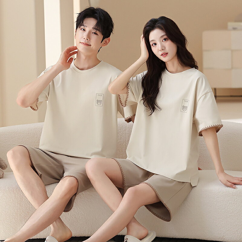 Rakuten - ペア パジャマ 半袖 夏 綿100% 男女2着 セット クマ 可愛い プリント uネック カップル 男女 ジャンスカ 薄手 ルームウェア 高級 春夏 ペアパジャマ 結婚祝い プレゼント お祝い おもしろ 夫婦 ギフト 上下セット レディース 部屋着 メンズ
