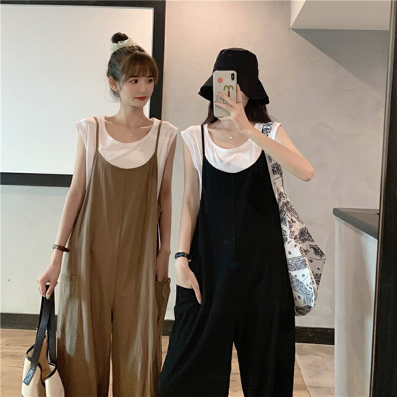 MK-Houseのサロペット スタンダード シンプル レディース 夏 パンツ レディース サロペット 夏 春秋 フリー 黒 ブラウン パンツ レディース ボトムス 大きいサイズ 20代 30代 40代 50代 カジュアル 上品 通勤 おしゃれ ゆったり 送料無料 シンプル風 薄手｜アングル2