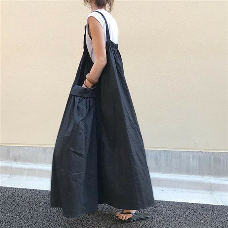 ジャンパースカート 大人 若見え ポケット かわいい ミモレ丈 サロペット スカート 夏 ロング レディース ジャンスカ ワンピース 春 秋 30代 40代 50代 カジュアル キャミワンピース 上品 脚長効果も抜群 通勤 おしゃれ ゆったり 大きいサイズ キーネック