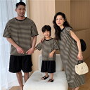 親子 ペアルック tシャツ ワンピース ボーダー ペア 夏服 親子コーデ 赤ちゃん 親子ペアルック ペアtシャツ 半袖 コーデ 夏 家族 お揃い tシャツ ブラ...