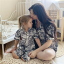 親子ペア パジャマ 夏 半袖 前開き フラワー セットアップ 女子 ママ 親子 ペア キッズ 春 ルームウェア 家族お揃い ゆったり おそろい親子服 子供用 大...