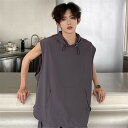 ジャージ 上下 メンズ 夏 ノースリーブ tシャツ ゆったり ジャンスカ フーデッド ベスト 2点セット 大きいサイズ メンズ ブランド おしゃれ セットアップ...