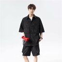 ジャージ 上下 メンズ 夏 半袖 シンプル ファッション 無地 カジュアル レトロ セットアップ ゆったり タイダイ ジャンスカ ブラウス 2点セット 大きいサ...