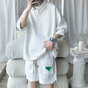 ジャージ 上下 メンズ 夏 半袖 シンプル ゆったり 無地 tシャツ カジュアル セットアップ ジッパー ジャンスカ オーバーサイズ 大きいサイズ 上下2点セッ...