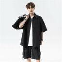 ジャージ 上下 メンズ 夏 半袖 シンプル 前開き ファッション カジュアル セットアップ ゆったり ジャンスカ シャツ ブラウス スポーツ 2点セット 大きい...