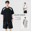 ジャージ 上下 メンズ 夏 半袖 シンプル パッチワークスタイル ファッション uネック セットアップ ストリートコーデ スポーツ 大きいサイズ 上下2点セット...