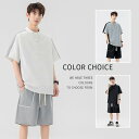 ジャージ 上下 メンズ 夏 半袖 シンプル 無地 ファッション カジュアル レトロ セットアップ ストリートコーデ 半袖トップス ショートパンツ 大きいサイズ ...