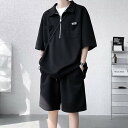 ジャージ 上下 メンズ 夏 半袖 シンプル 無地 ゆったり tシャツ カジュアル 大きいサイズ セットアップ ファッション 服 スポーツ ポロシャツ 上下2点セ...