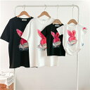親子 ペアルック tシャツ ペア 白 黒 うさぎ 夏服 親子コーデ 赤ちゃん 親子ペアtシャツ 半袖 コーデ 夏 家族 お揃い tシャツ ブランド 大人 子供 ...
