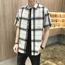 シャツ メンズ 半袖 シンプル 春 ジャケット ギンガムチェック ファッション 韓国 ブラウス おしゃれ 襟付き 半袖シャツ 夏 体型カバー トップス 半袖ブラ...