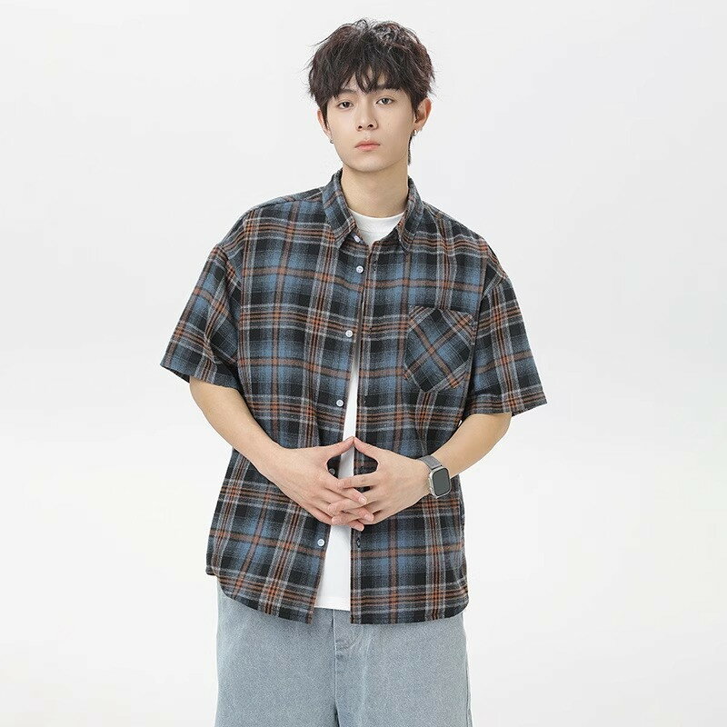 シャツ メンズ 半袖 シンプル レトロ 夏 チェック ファッション 五分袖 ブラウス おしゃれ 襟付き 半袖シャツ 夏 体型カバー トップス 半袖ブラウス カジュアル ブランド 通勤 大きいサイズ ゆったり 前開き カジュアルシャツ 春 秋 服 ギフト プレゼント
