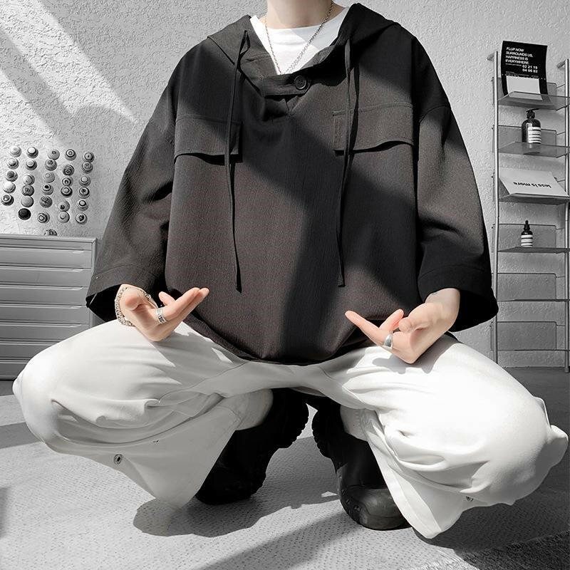 tシャツ 五分袖 メンズ パーカー 夏 ブランド ブラウン 大きいサイズ 半袖 フーデッド ポロシャツ 大きい 吸汗速乾 ゆったり 韓国 高校生 フード付き Tシャツ ファッション ビッグシルエットおしゃれ ビッグtシャツ 大きいサイズ 韓国服 おうちコーデ ユニセックス