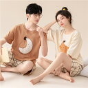 ペア パジャマ 半袖 夏 男女2着 セット メンズ ルームウェア パジャマ 春夏 レディース 綿100% ペアパジャマ ギフト おしゃれ カップル ペア 結婚祝...