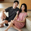ペア パジャマ 半袖 夏 男女2着 セット 春 ワンピース カジュアル ノースリーブ 綿 薄手 高級 カップル ルームウェア 春夏 ペアパジャマ 結婚祝い プレ...