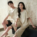 ペア パジャマ 半袖 夏 男女2着 セット 春 カジュアル uネック セットアップ 綿 2点セット 高級 カップル ルームウェア 春夏 ペアパジャマ 結婚祝い ...