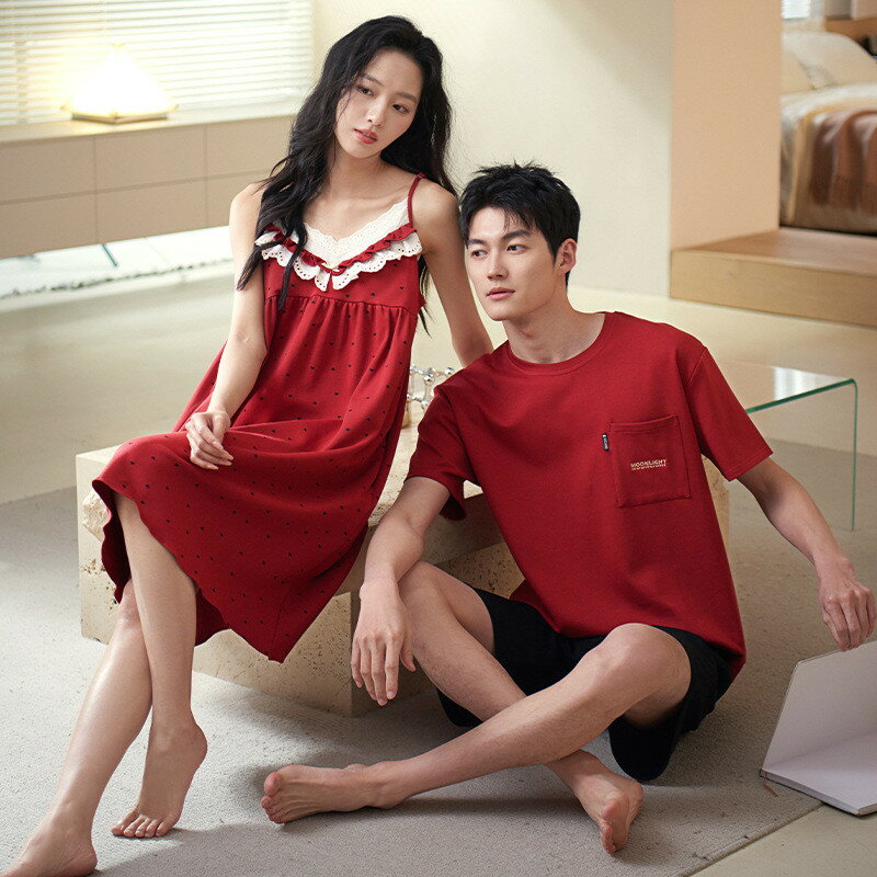 ペア パジャマ 半袖 夏 男女2着 セット 春 セットアップ セクシー 赤 綿 キャミソール 高級 カップル ルームウェア 春夏 ペアパジャマ 結婚祝い プレゼント お祝い おもしろ 夫婦 ギフト 上下セット レディース 部屋着 メンズ