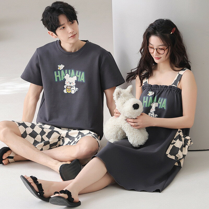 ペア パジャマ 半袖 夏 綿100% 男女2着 セット アニメ かわいい キャミワンピ セットアップ 綿 薄手 高級 カップル ルームウェア 春夏 ペアパジャマ 結婚祝い プレゼント お祝い おもしろ 夫婦 ギフト 上下セット レディース 部屋着 メンズ