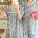 ペア パジャマ 半袖 夏 男女2着 セット 春 ネグリジェ 花柄 高級 カップル ルームウェア 春夏 ペアパジャマ 結婚祝い プレゼント お祝い おもしろ 夫婦...