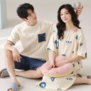 ペア パジャマ 半袖 夏 綿100% 男女2着 セット ハート カジュアル ins 人気 かわいい セットアップ ネグリジェ 綿 薄手 韓国 高級 カップル ル...
