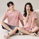 ペア パジャマ 半袖 夏 綿100% 男女2着 セット クマ リボン かわいい セットアップ 綿 薄手 韓国 半袖トップス ショートパンツ 高級 カップル ルー...