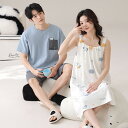 ペア パジャマ 半袖 夏 綿100% 男女2着 セット 星 パンダ 可愛い かわいい キャミワンピ セットアップ ネグリジェ 綿 薄手 高級 カップル ルームウ...
