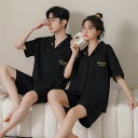 ペア パジャマ 半袖 夏 男女2着 セット 春 月 ins 人気 セットアップ ゆったり 前開き 韓国 半袖トップス ショートパンツ 高級 カップル ルームウェ...