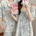 ペア パジャマ 半袖 夏 男女2着 セット 春 リボン Vネック おしゃれ カジュアル セットアップ ゆったり 韓国 高級 カップル ルームウェア 春夏 ペアパ...