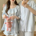 ペア パジャマ 半袖 夏 男女2着 セット 春 水玉 フレア 姫系 カジュアル セットアップ シンプル 高級 カップル ルームウェア 春夏 ペアパジャマ 結婚祝...